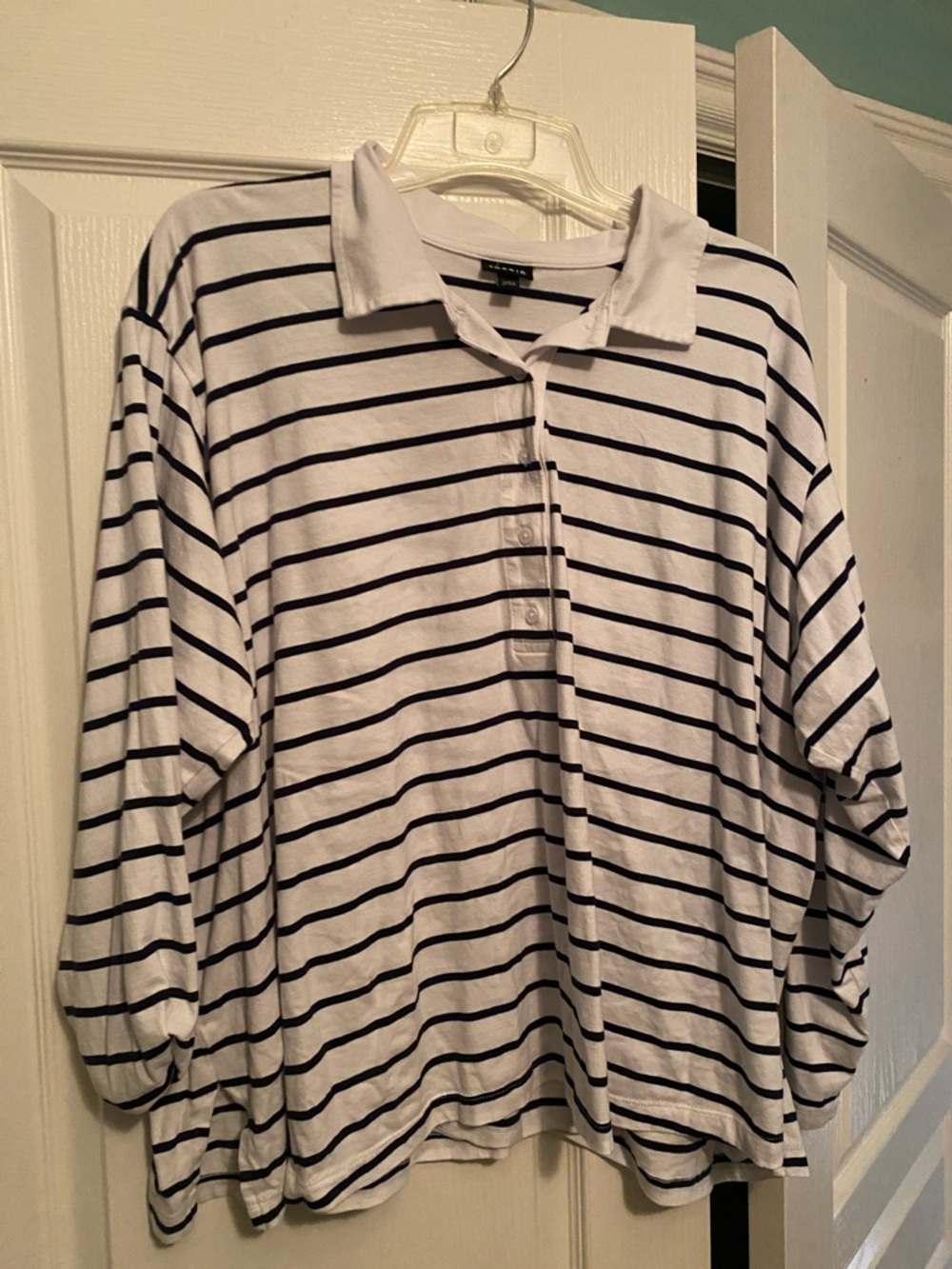 torrid White Polo with Black Horizontal Stripes